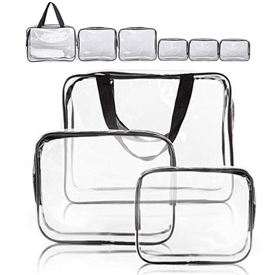 حقيبة أدوات الزينة البلاستيكية الشفافة بسحاب مقاوم للماء 6 عبوات مع مقبض
