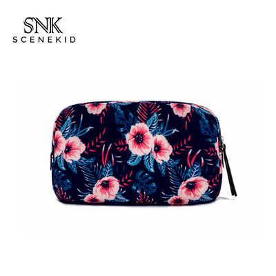 أزياء مخصص خمر الأزهار المطبوعة حقيبة ماكياج تسمية خاصة صغيرة للسفر